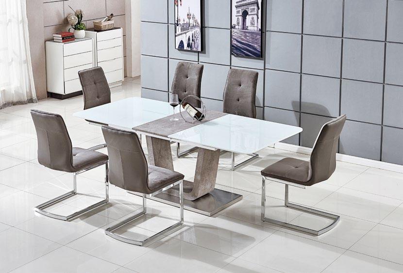 uk GLENDALE Stylish tempered glass extending dining table with concrete effect