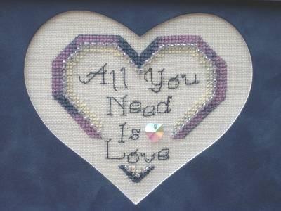 Created on Saturday 29 March, 2008 All you need is love Modello: FREEWICFEB-08 All you need is love Free Pattern design. Size: 2 5/8" x 3" if stitched on 28ct. Jobelan Fabric.