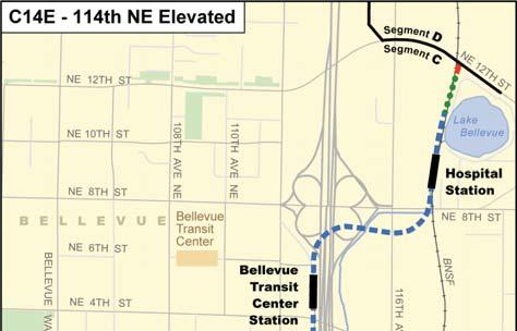 114th Avenue NE Elevated Alternative (C14E) Alternative C14E connects to Alternatives B3, B3 114th Extension Design Option, and B7 and follows 114th Avenue SE/NE to the south side of the I-405 and NE