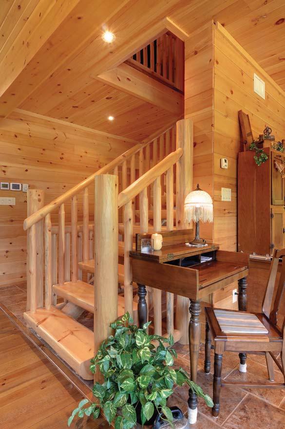 The house, a Colonial Concepts Log Homes model was shipped to the present site from Lindsay, Ontario and the logs were stacked then constructed by Chris Schaus of Inline Builders, who is also