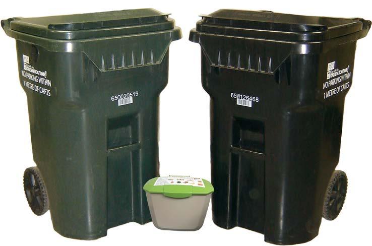 Your carts and how to use them Green cart for organics Black cart for waste Kitchen catcher for collecting organics in your kitchen empty the catcher into the green cart as needed.