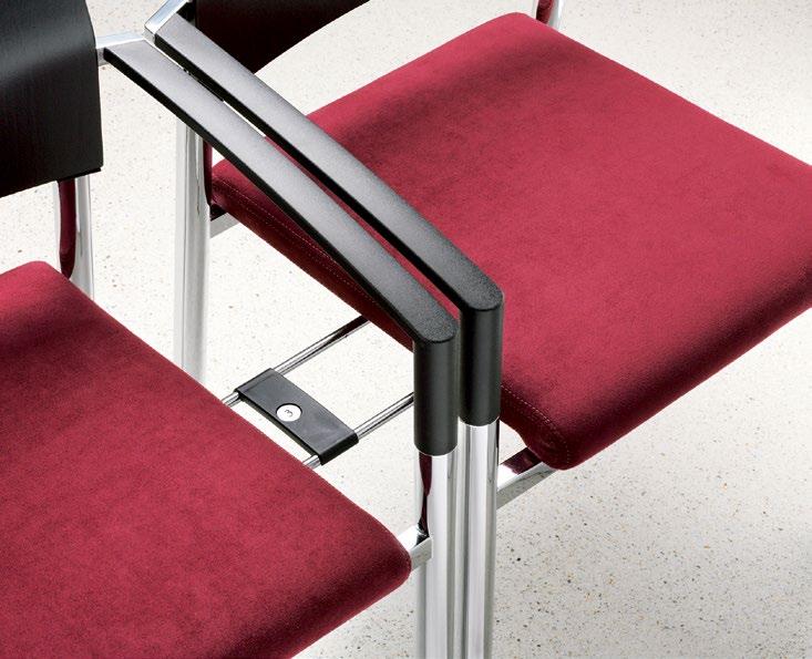 Rich in detail. Optional. Standard models: Stacking chair 6430: frame precision tubular steel, powder-coated; plastic glides.