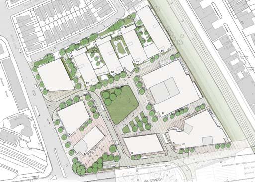 Illustrative Imperial West North masterplan, showing previous proposal for Building E The construction of the Research and Translation Hub (Buildings C and D, see