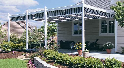 The Greenbriar & ShadeRetreat A complete system with canopies supported by a low-maintenance, aluminum reinforced vinyl