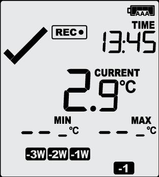 MIN/MAX values will be shown with the same temperature unit as the main temperature display. These values can be reset any time during the recording if the logger has been configured to allow it.