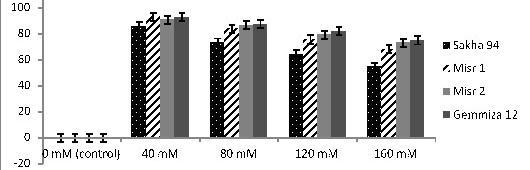 Figure 13: Means of germination stress tolerance index (GSTI) as influenced by the interaction between antioxidants types and levels.