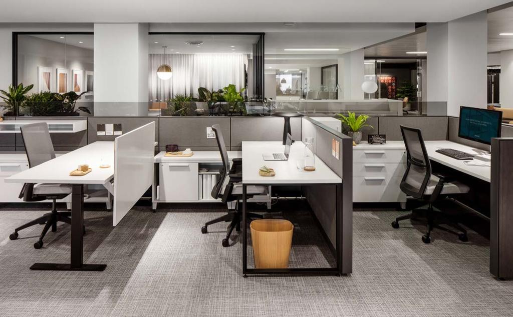 Workstations Stride Stride is a comprehensive collection of surfaces, storage, and traditional and light-scale space division that creates productive and inspiring workspaces that support different