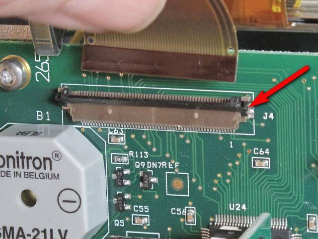 The display connector is unlocked by folding the black part