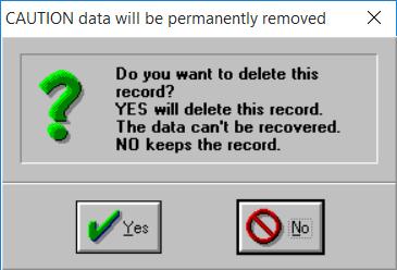 17: Delete Confirmation dialog window Click the [Yes] button to delete the record permanently, or the [No] button to abort deletion, and return to the Find Alarm Report Database Record dialog window.