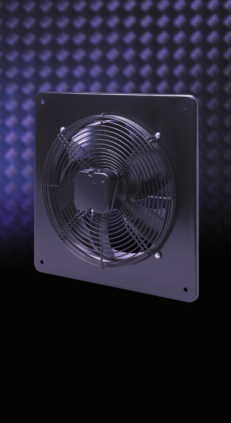 UKV FAN RANGE AXIAL PLATE FANS (METAL) High performance Robust and durable Complete with inlet guard Speed controllable Single and three phase options 4 pole IP44 rated Class B motor The UKV plate