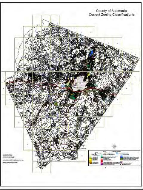 Albemarle Zoning Most of the County (white) is Rural Area.