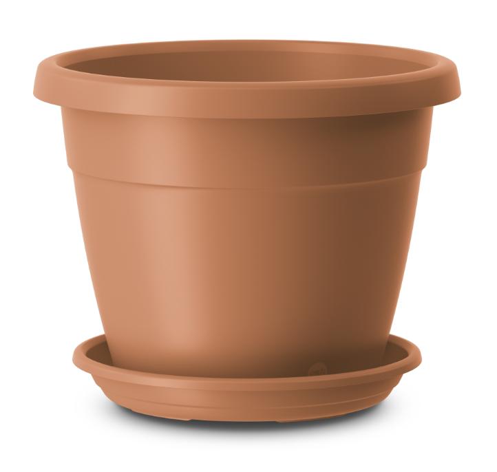 City flower pot Round flower pots in a timeless style Matching tray available (20 cm flower pot including clipon tray) Basic colours: light terracotta,