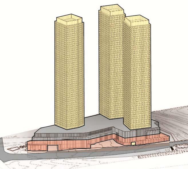 FIGURE 6: CORE SITE DEVELOPMENT FIGURE 7: CORE SITE + CITY OWNED LANDS DEVELOPMENT An additional 55 storey tower and podium space is proposed on the rail corridor lands and a portion of the Tom Brown