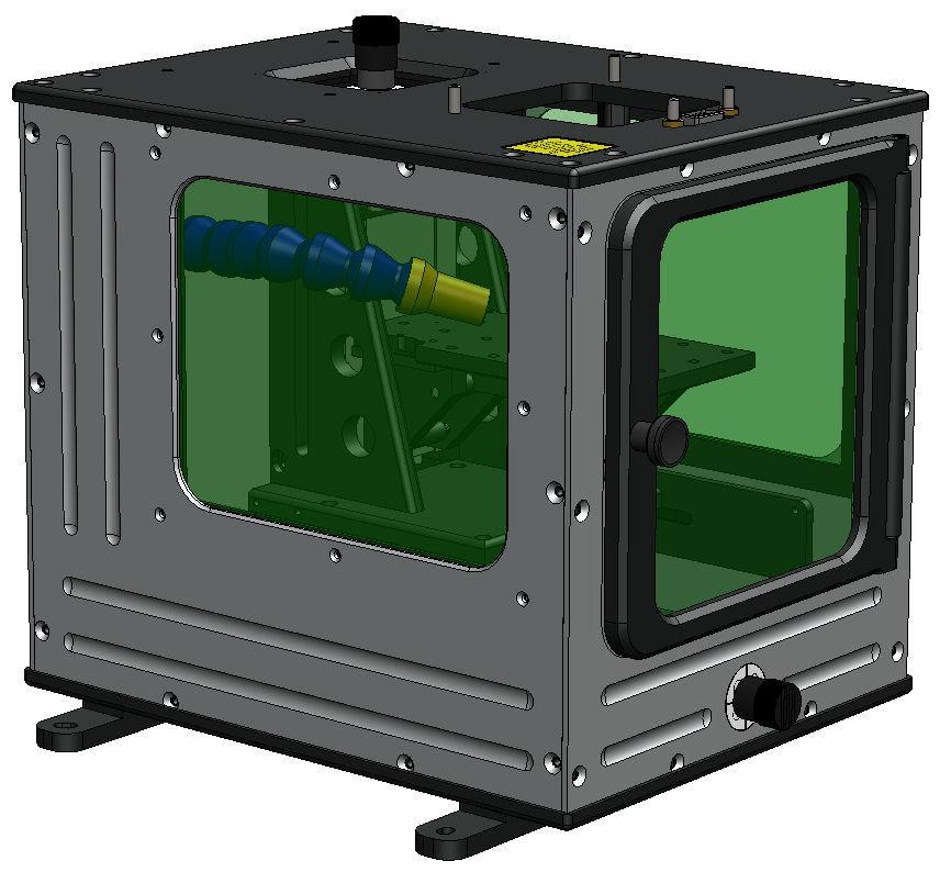 CAD views of SC-2L modular sample chamber Fume extract nozzle Z-axis adjustment knob