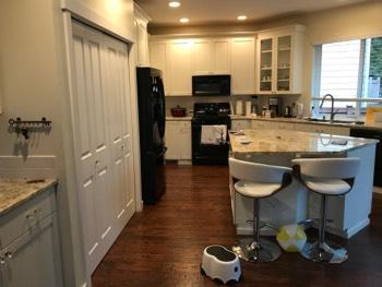 1. Kitchen Room Kitchen Walls and ceilings appear in good condition overall. Flooring is Engineered wood. Heat register present. Accessible outlets operate. Light fixture operates.