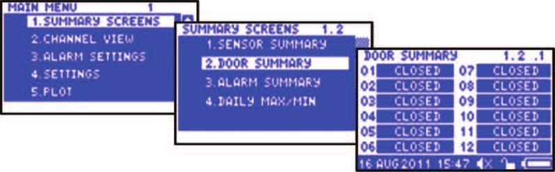 3 Alarm Summary key, followed by the key to select Alarm Summary in the menu. Confirm selection using the key to reveal the Alarm Summary Screen.