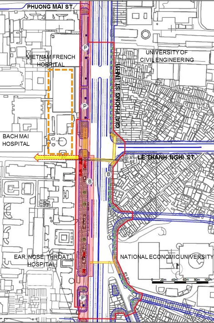 Development of elevated walkways crossing NH-1 Integrated urban redevelopment of