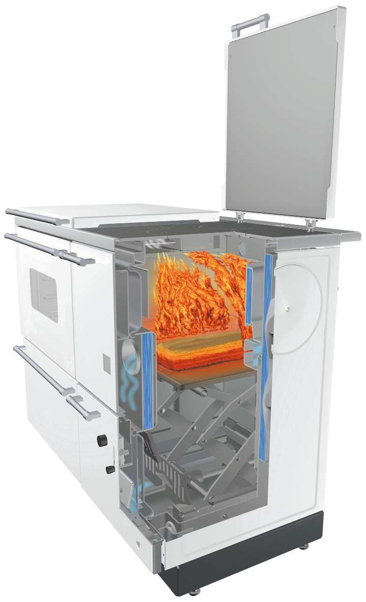 1 Standard equipment insulating cover. For reducing radiated heat (it is also possible to have the cover closed during operation). 1 2 Enamelled oven.