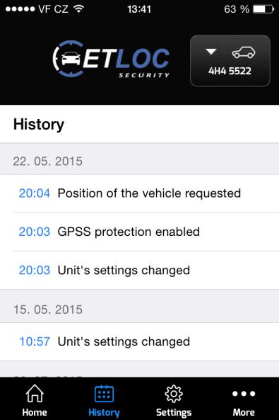 3.1.3 Home screen Detailed descriptions of functions in current section. Selection of vehicle (GPS locator) which application currently controls. Turn GPS higher level protection (GPSS) ON and OFF.