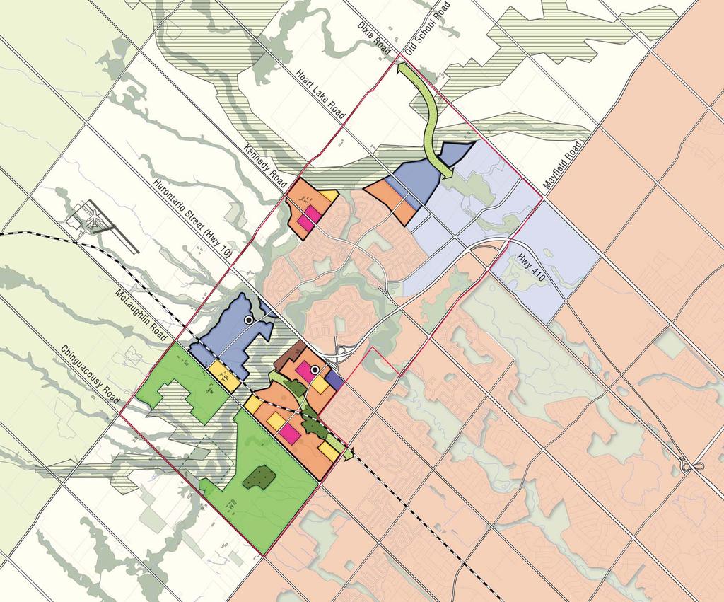 MW2: Scenario A Villages Nestled Around Mayfield West Phase 1 in an Agricultural Setting This scenario positions new neighbourhoods around Mayfield West Phase 1, while conserving the best