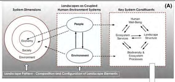 perspective, and with a focus on the nexus of ecosystem services and human wellbeing (Top figure).