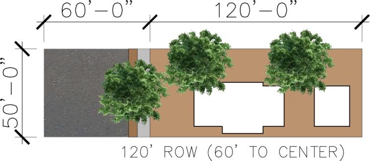 The proposed Title 13 canopy cover requirement would require SFR developments to plant a total canopy coverage of 30% of the development site as well as 30% of the adjacent Right-of-Way (ROW).
