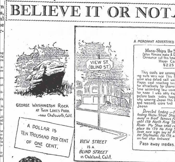 In 1932 it was carried by national newspapers in the Ripley s Believe it or Not