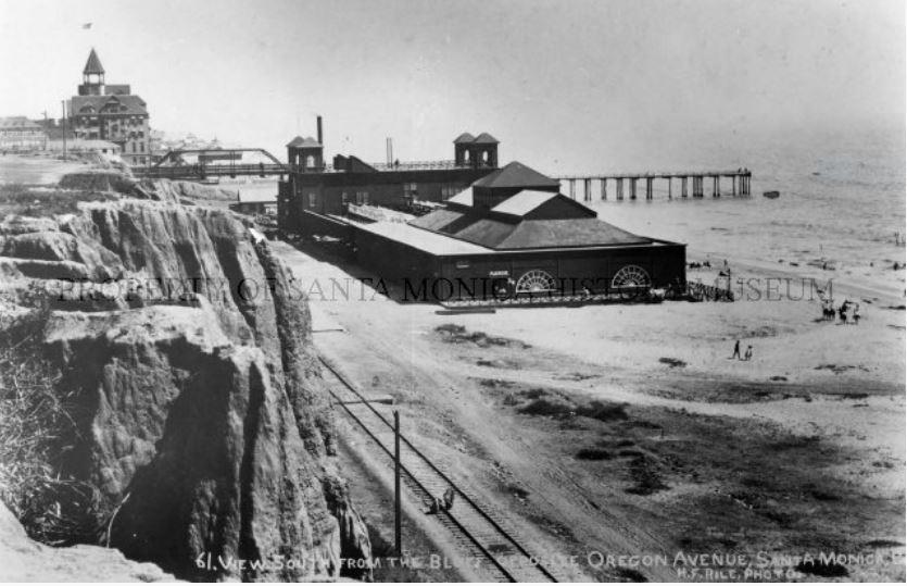 H. F. Rile, Photographer The 1887 Arcadia Hotel and the Arcadia Pavilion Photograph inscribed: "61. View South from the Bluffs opposite Oregon Avenue, Santa Monica, Cal. H.F. Rile, photo.