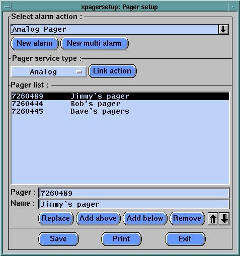 3.1 Pager Alarm Selection The xpagersetup program lets you edit existing pager alarms or create new ones.