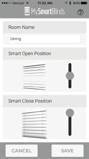 3.2 1. To open all blinds connected to your device, from the home page, tap the uppermost OPEN-BLINDS ICON. To close all blinds connected to your device, tap the uppermost closed-blinds icon. 2.