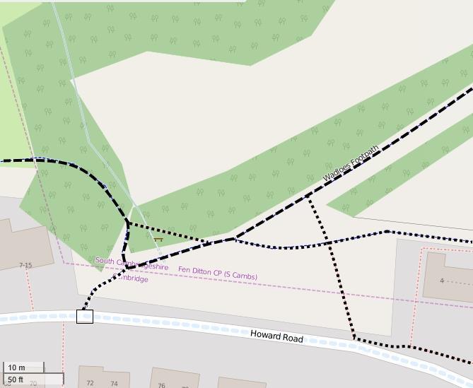 Horningsea Greenway Wadloes Footpath/ Howard Road junction (Point 2 Map 1