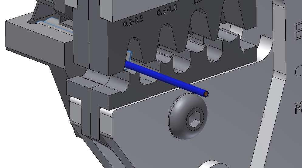 Close the tool handles until the first click so the contact is lightly clamped. Take care to avoid deforming the contact edges.