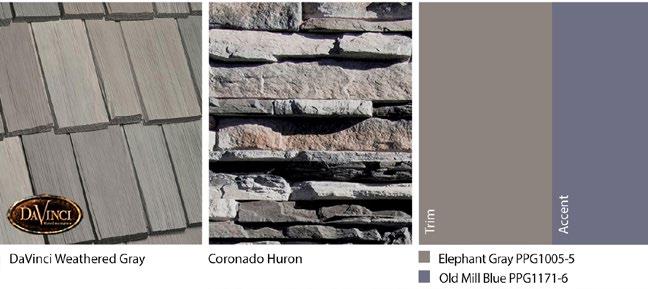 When your composite shake roof and stone both have color variations and texture, it is best to go with a monochromatic scheme that quietly bridges those elements.