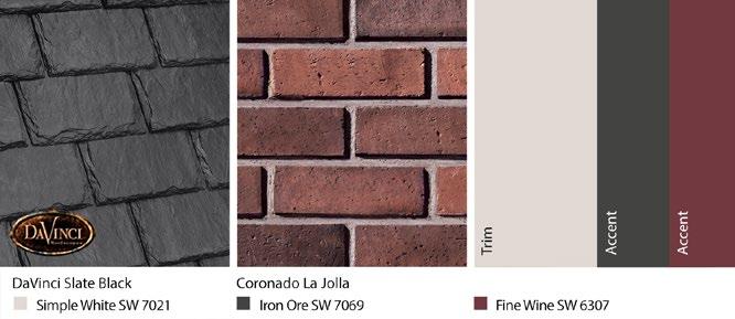Determine the color temperature and find a harmonizing palette; in this case cool colors. A medium to dark neutral trim is well suited to a full brick home.