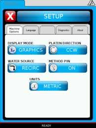 Set-up screen allows user to define choice of parameters.