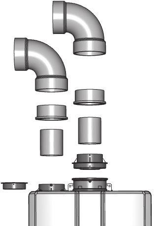 Installation de la tuyauterie PCV/CPCV de ventilation et admission d air : Configurations d installation d adaptateur : Notez la position correcte de l entrée d air de combustion et de la sortie de