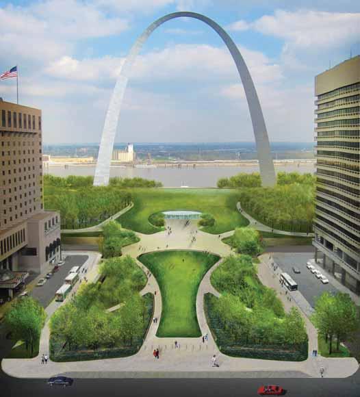 Photo courtesy of MoDOT. Right: MoDOT helped to jump-start another major infrastructure project in the downtown area in front of the Gateway Arch.