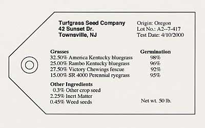 Figure 9. Example of a turfgrass seed label Information provided on the label includes: The name and address of the company responsible for the contents of the container.