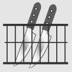 KNIVES OR OTHER SHARP-ENDED COOKING UTENSILS MUST BE PLACED IN THE CUTLERY BASKET BLADE-DOWN, OR LAID HORIZONTAL IN THE TOP BASKET.