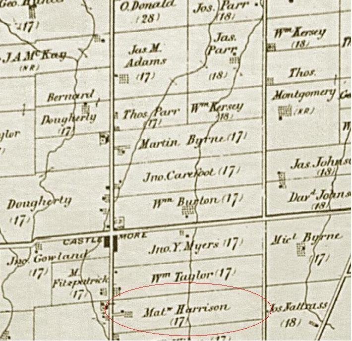 L 4-10 1877 Peel County Atlas showing the Matthew Harrison farm property on the east side