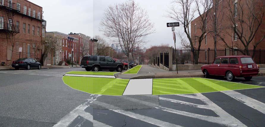 Option B: Flow Through Planters or Tree Planting Strips Figure 8: Bump-out at Fairmount and Chester with flow through planters Option B-1 is a higher impact addition to the corner curb bump-out