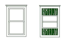Inappropriate Modifications Windows and Doors Frame Vernacular Original (drawing on left) Not acceptable (drawing on right) Original wooden door and screen door are replaced with metal door and
