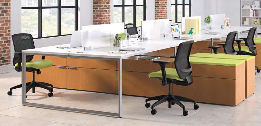 OPEN PLAN Voi desks partner with Abound and Accelerate (shown) workstations to maximize space in open plan
