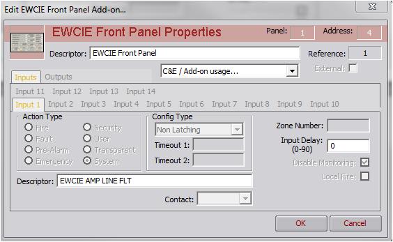 12.2 LoopMaster The EWCIE Front Panel is added to the LoopSense (as per any other Add On) The following dialogue box is displayed to edit the EWCIE. There are 14 inputs available.