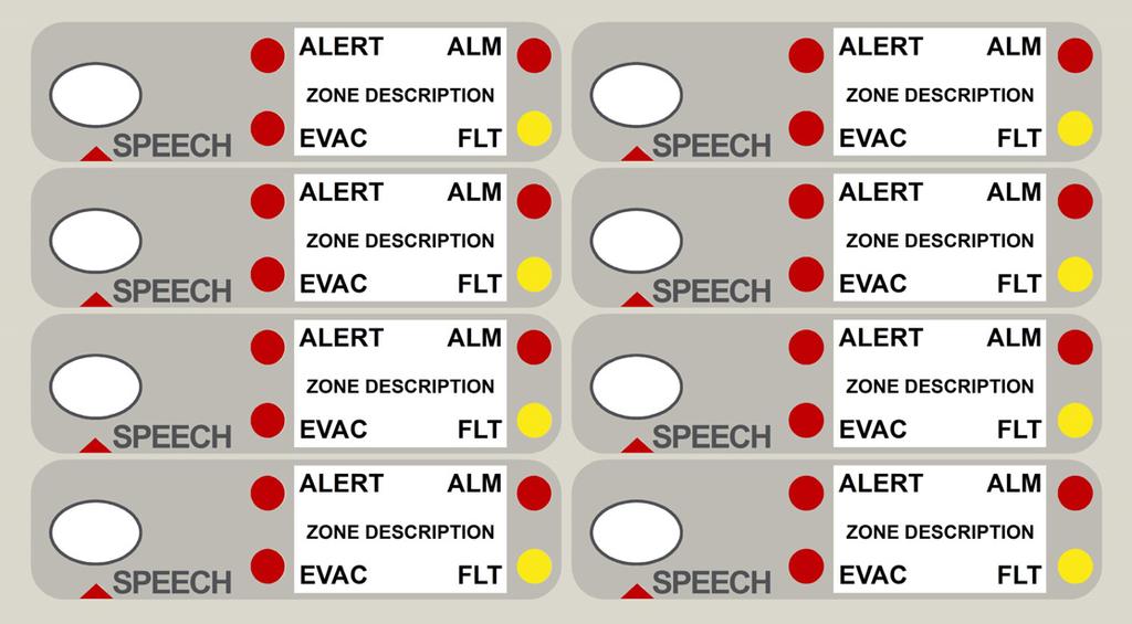 Note: Alert and Evac are ALL CALL and override the manual selection. Figure 7: Zone Indicator Module Note: Use LAB3134 editable slip in label for custom Zone Descriptions 7.