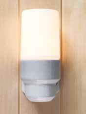 White lamp holder E14. IP 55. Max 40 W. Diameter 90 mm, height 170 mm. Item no. 9001 1000 OPUS 100 H100 Sauna lamp for wall. G9, 25 W, 230 V, IP 44, matt opalescent glass.