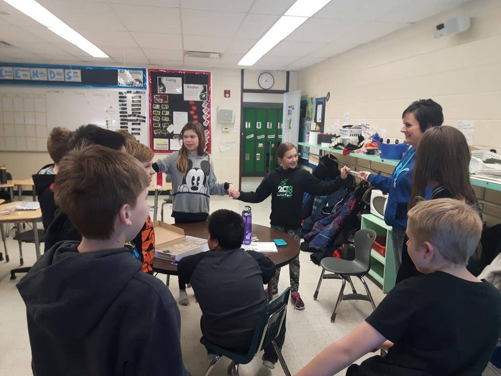 Having Fun in Science Grade 5/6 has been exploring electricity and circuits. Here they are making a human circuit with Mrs.