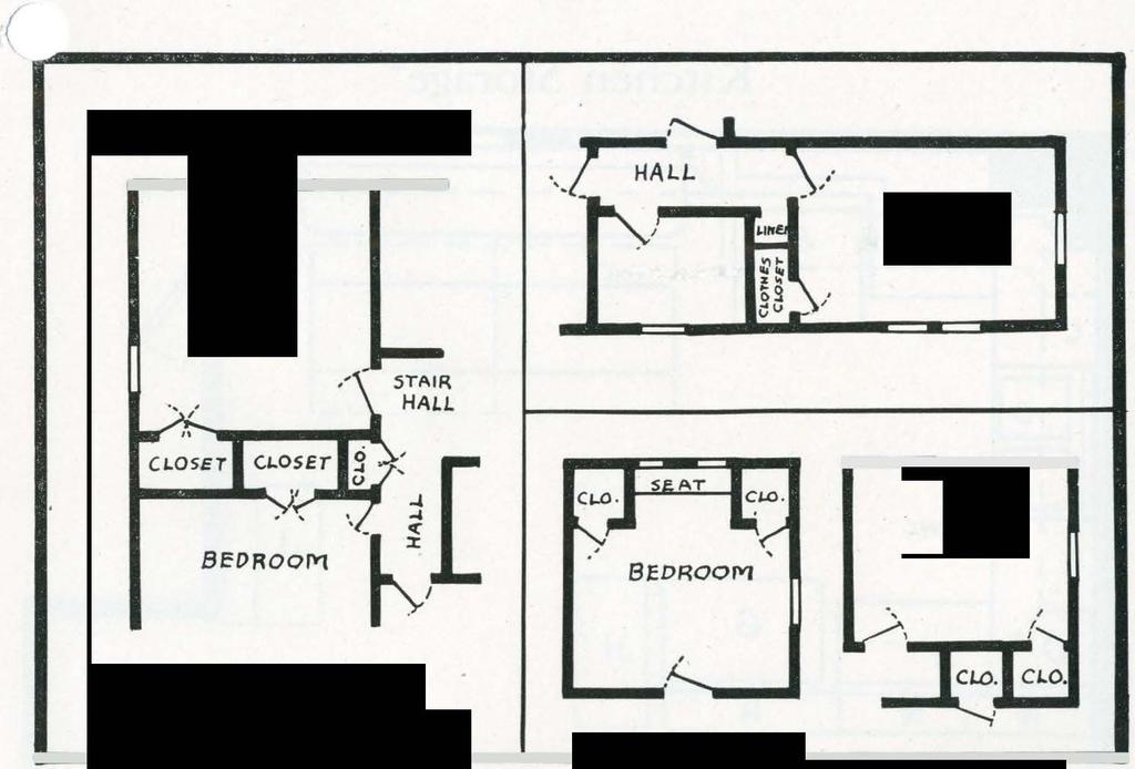 ..., Bfl>ROOM 81\TH ROOM / BEDROOM BEDROOM ' FIGURE 1 Bedroom Storage These floor plans suggest ways of providing more adequate storage space in bedrooms and halls.