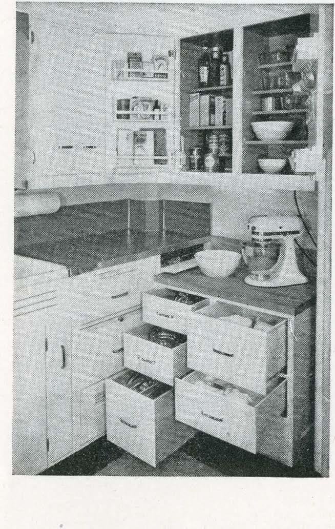 The counter top is 32 inches from the.floor and 20 inches from the cabinets above to allow space for an electric mixer.