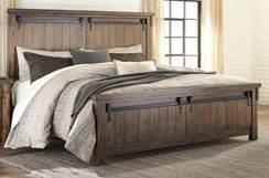 Queen Upholstered Bed (74/77) No box spring B718 Lakeleigh (Signature Design) Casual rustic styling with an industrial chic vibe Made with acacia veneers and hardwood solids and finished in a